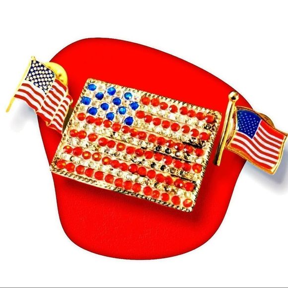 Vintage Three US Flag pins - Picture 2 of 9